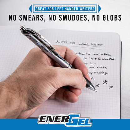 Pentel EnerGel RTX Retractable Liquid Gel Pen, (0.7mm), Medium Line, Metal Tip, Black Ink, Pack of 6 (BL77BP6A)