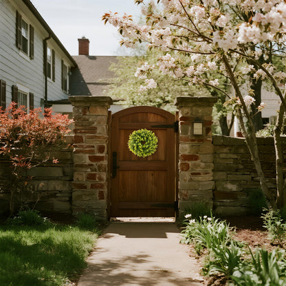 IPLNTS Summer Wreaths for Front Door 15" Artificial Boxwood Wreath Spring Door Wreath for Farmhouse Wedding Festival All Season Home Decor