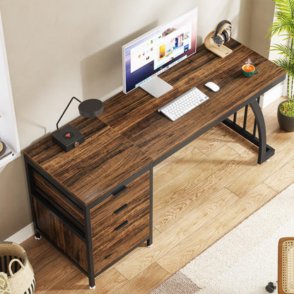 Tribesigns Computer Desk with 3 Drawers, 59-Inch PC Desk with Reversible Drawers, Industrial Study Writing Table Workstation with File Storage for Home Office, Rustic Brown
