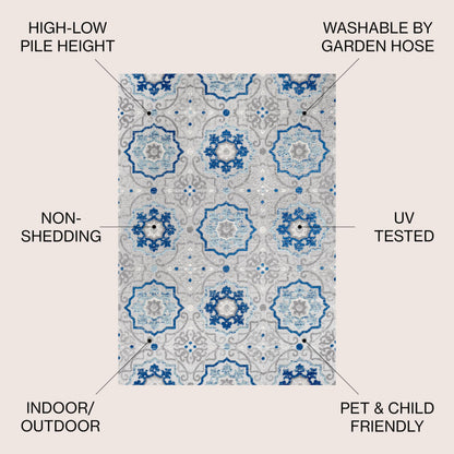 JONATHAN Y Mediterranean Medallion Indoor Outdoor Area Rug 3X5 Blue/Gray, Boho for Backyard, Patio, Porch, Easy-Cleaning, High Traffic, Pet-Friendly, Non-Shedding (AMC101A-3)
