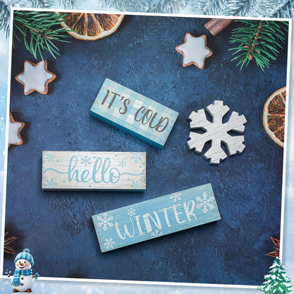 4 Pcs Christmas Winter Table Decorations,Rustic Winter Signs for Home Decor,Farmhouse Snowflake Home, Snowflake Tiered Tray Christmas Centerpiece, Wonderland Decor for Office, Shelf