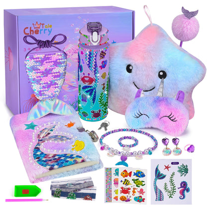 Cherry Tale Mermaid Gifts for Girls Toys Age 6-8, Kindergarten Graduation Gifts for Girls Age 4-6, Birthday Gifts Set with Plush Diary Kit, for Daughter Niece 5 6 7 8 9 10 Year Old