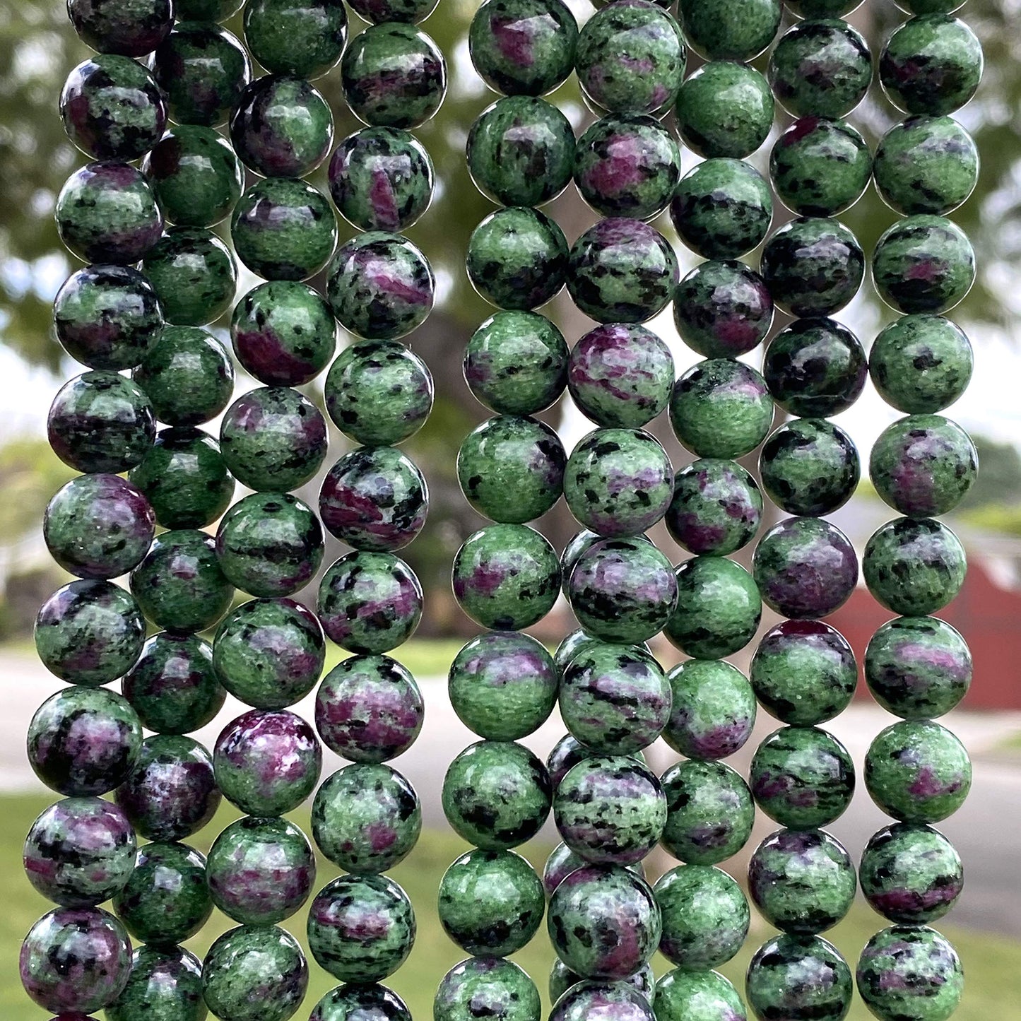 ABCGEMS Tanzania Darkest Ruby in Zoisite Beads - AAA (Occasional Red Ruby Inclusions & Intense Green Zoisite) Healing Energy DIY Jewelry Making Smooth Round 10mm