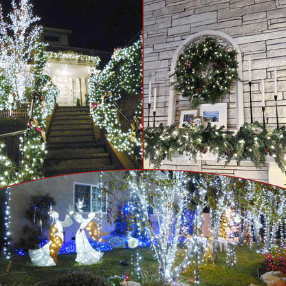 2-Pack Connectable Christmas Lights Outdoor, Total 164FT 400LED Christmas String Lights Waterproof with 8 Modes & Timer, Green Wire Twinkle Lights for Xmas Tree Decorations Outdoor Indoor, Cool White