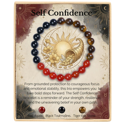 Bivei Self Confidence Bracelet, Strength Crystal Healing Bracelet 8MM with Red Agate & Black Tourmaline & Tiger Eye - Spiritual Stretch Beaded Jewelry for Women Men Gift