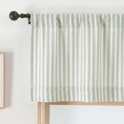 Chyhomenyc Striped Valances for Windows - Light Filtering Faux Linen Small Kitchen Valance Curtains, Boho Ticking Stripe Rod Pocket Farmhouse Valance for Living Room, 52Wx14L, 2 Pieces, Sage Green