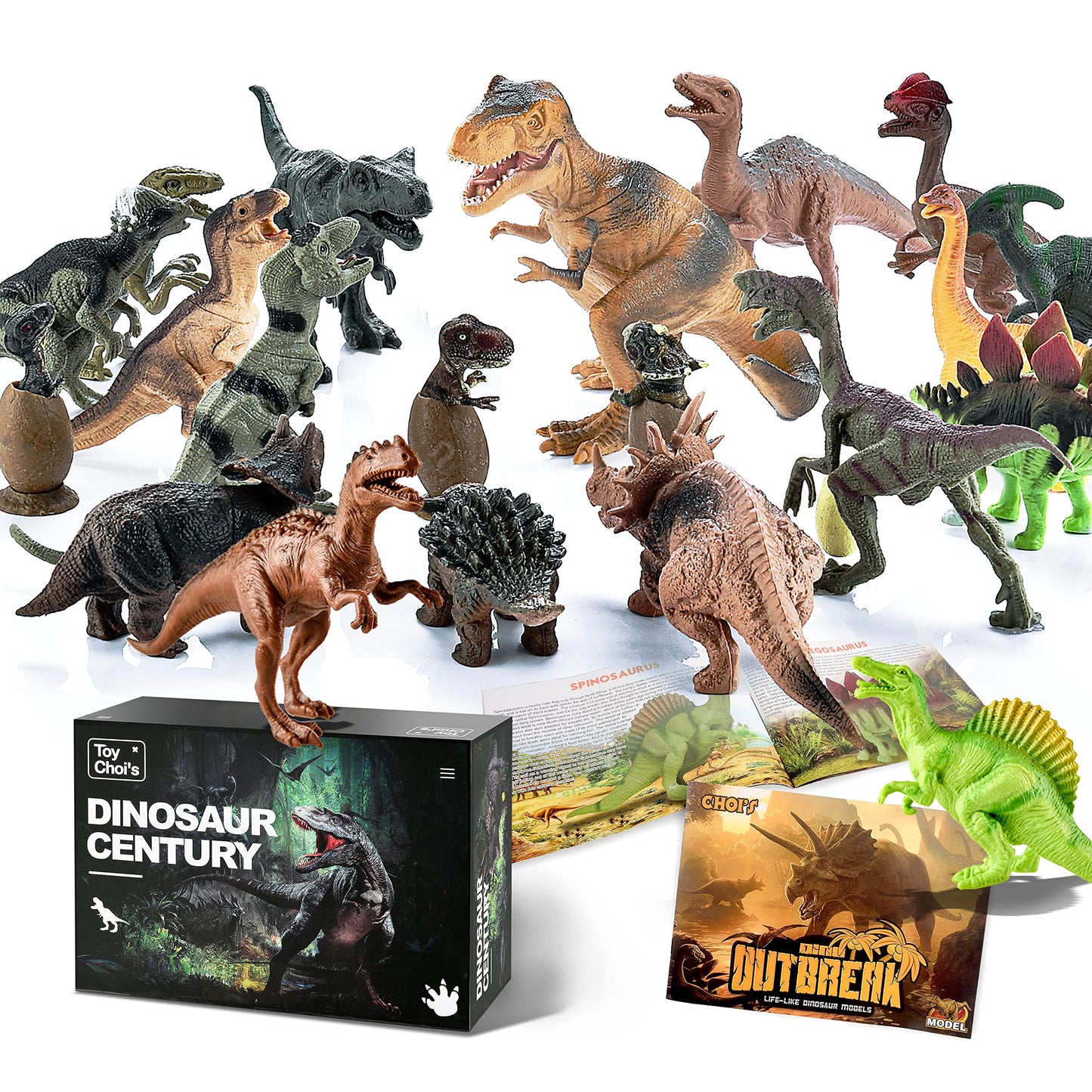 Dinosaur Toys for Toddlers and Kids 3-5 5-7 - Dinosaur Figures 20 Packs Playset with Educational Book, Toy for 3 4 5 6 7 8 Year Old Boys - Plastic Dinosaurs with Dino Eggs Birthday Party Gift
