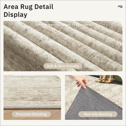 Soalmost Washable Area Rug 8x10, Large Soft Rugs for Living Room Vintage Beige Carpet 8x10 Area Rugs for Bedroom Dining Room Non-Slip Stain Resistant Under Table Rug
