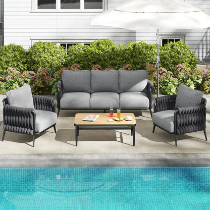 Jocoevol Outdoor Patio Furniture Set, Outdoor 5-Seat Sofa with Coffee Table, Waterproof Thick Cushion Patio Conversation Set, All Weather Outdoor Couch Set for Deck, Lawn, Balcony, Porch