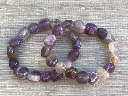 GAF TREASURES Amethyst Chevron Crystal Nugget Bracelet, Genuine Amethyst Chevron Tumbled Gemstone Bracelet, Healing Crystal Bracelet, Gift for Men & Women (1)