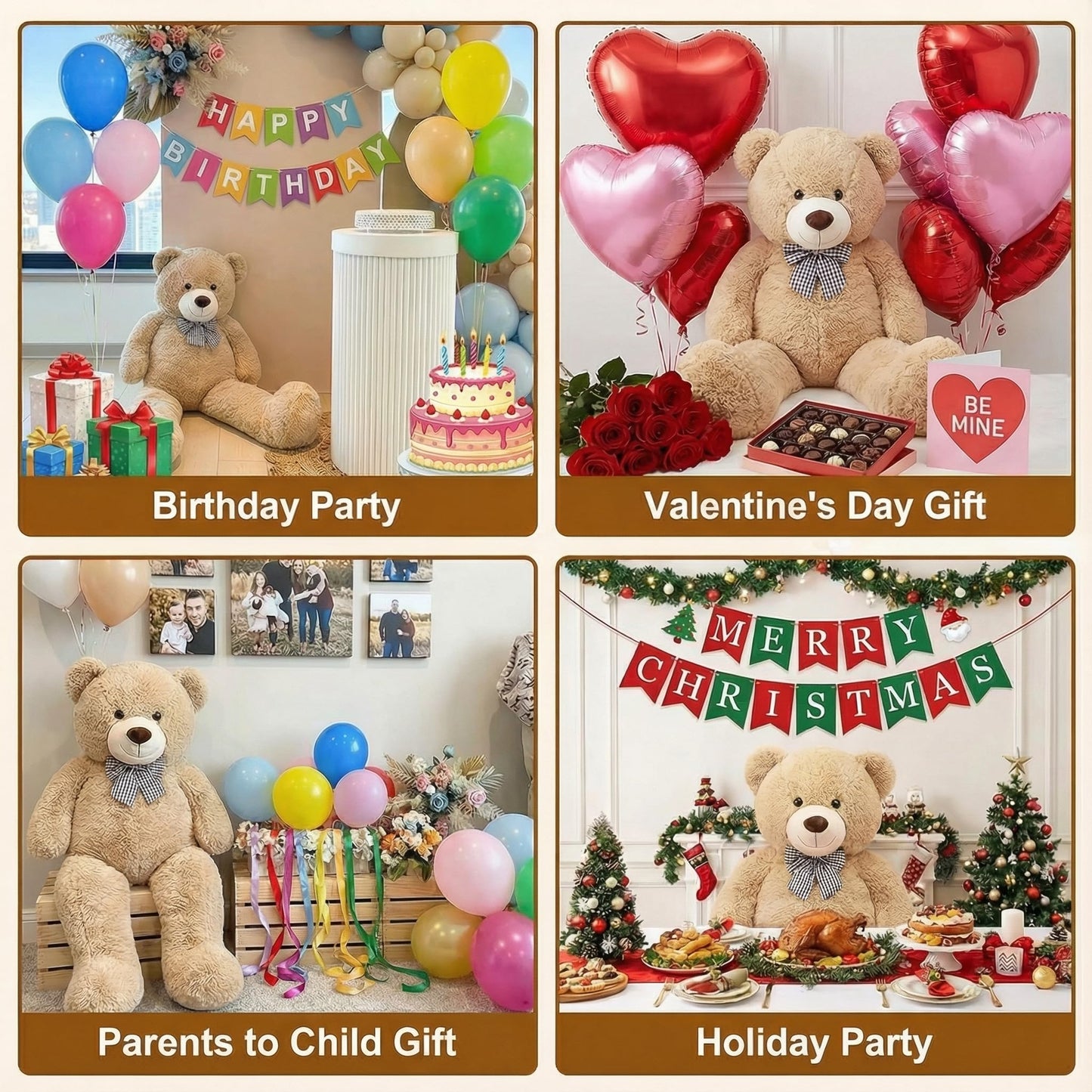 47 Inch Giant Brown Big Teddy Bear, Life Size Stuffed Animals, 4 Feet Light Brown Large Plush Toy for All Ages Kids, Girlfriend Boyfriend, Great Gift Idea for Birthday & Party Decorations