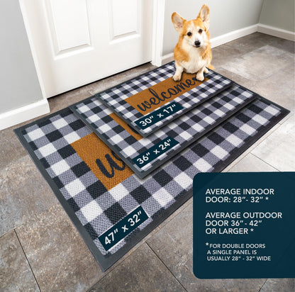 ubdyo Welcome Mat for Front Door Outside - Dirt Trapping Doormat Outdoor Entrance - Low Profile Welcome Matt Outdoor - Rubber Backing Anti Slip Door Mat - Regular 30'' x17'' (Checkered)