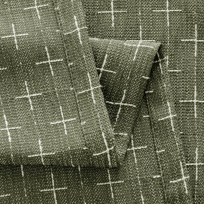 MIULEE Decorative Back Tab Linen Curtains with Geometric Pattern for Living Room Bedroom Farmhouse Rustic Thick Woven Textured Patterned Mudcloth Drapes 84 Inches Long 2 Panels Set, Olive Green