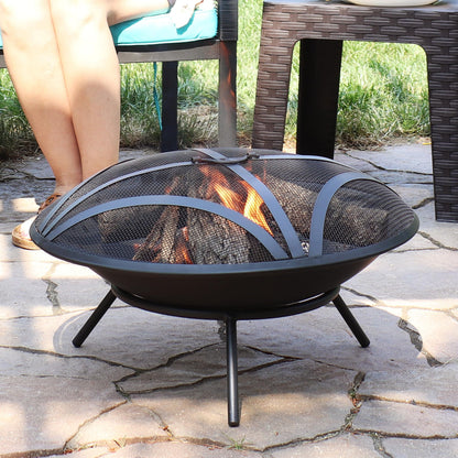 Sunnydaze 23-Inch Replacement Steel Fire Pit Bowl with Round Spark Screen - High-Temperature Painted Finish
