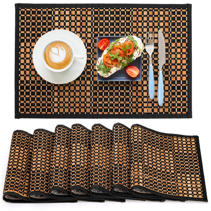Eorbow 8 Pack Bamboo Placemats, Natural Anti-Slip Dining Table Mats, Heat-Resistant Place Mats, Japanese Style Washable Placemats for Dining Room, Kitchen, Restaurant, 18 x 12 Inch