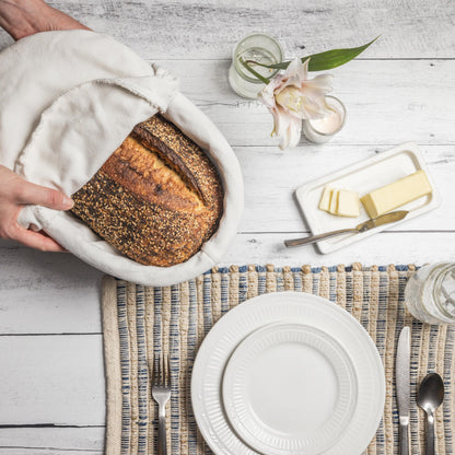 CASADEMA Bread Warmer Basket with Warming Stone (Large Oval 12 x 9) - Bundled w/Linen Bread Bag & Bread/Sugar Saver - Bread Baskets for Serving with liner and lid - Bread Serving Basket for Table