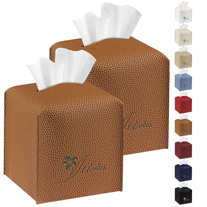 Aeobes Tissue Box Cover Square PU Leather Tissue Holder for Bathroom, Cube Décorative Tissue Organizer, Tissue Paper Dispenser for Car, Kitchen, Bedroom, Office, Tabletop (2, Brown, 5x5x5'')