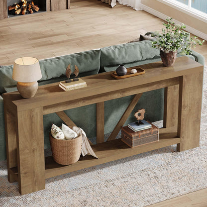Tribesigns 70.9" Extra Long Entryway Table, Farmhouse Wood Console Tables with Storage Shelf, Modern Rustic Sofa Foyer Tables for Entryway, Behind Couch, Living Room, Entrance, Brown