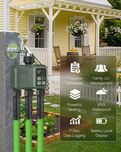 WILAWELS WiFi Water Timer for Garden Hose, Sprinkler Timer 3 Zone, 3 Outlet Smart Hose Watering with WiFi Irrigation Controller, Automatic Irrigation System/Rain Delay/Manual Watering D33WT06