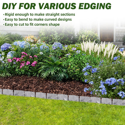 Landscape Edging Faux Stone Garden Edging Border,17FT x 2.75 in Tall Decorative Stone-Look Garden Border for Flower Bed Edging,Lawn,Landscaped Yard,Trees and Gardens,with Anchoring Spikes,Gray