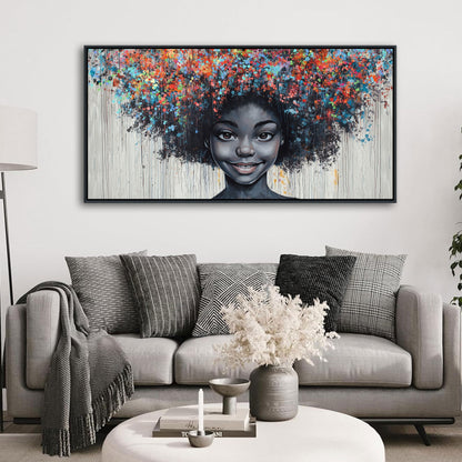 KLAKLA Black Woman Wall Art African American Women Wall Decor Trendy Abstract Black Girl Canvas Poster Prints Pictures for Bedroom Living Room Framed 20x40 Inches