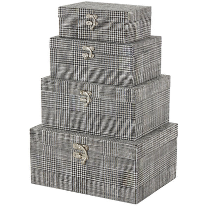 Deco 79 Fabric Handmade Decorative Box Storage Book Shaped Boxes with Silver Latches, Set of 4 Decorative Keepsake Boxes 10", 9", 8", 6" H, Black
