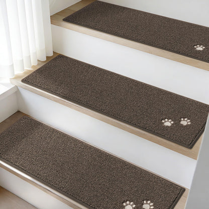 BEQHAUSE Stair Treads for Wooden Steps 28inX9in, Non Slip Carpet Stair Treads Indoor Stair Runners Machine Washable, Soft Stair Rugs Mat Surface Polyester TPE Backing, 15pcs, Brown