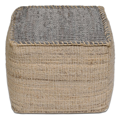 Ash Grey Jute Pouf Ottoman 18x18x14 Inch Handmade Braided Natural Jute & Cotton Floor Pouf, Boho Footstool for Living Room, Bedroom, Extra Seating & Décor