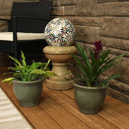Sunnydaze Round Ceramic Planter - Set of 2 Indoor or Outdoor Plant Pots with Drainage Hole - Studio - 9" - Gray Glaze