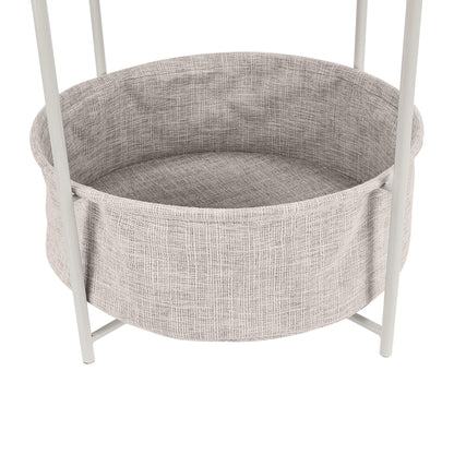 Amazon Basics Round Storage End Table, Nightstand with Cloth Basket, Bedside Table, White/Heather Gray, 17.7" L x 17.7" W x 18.9" H