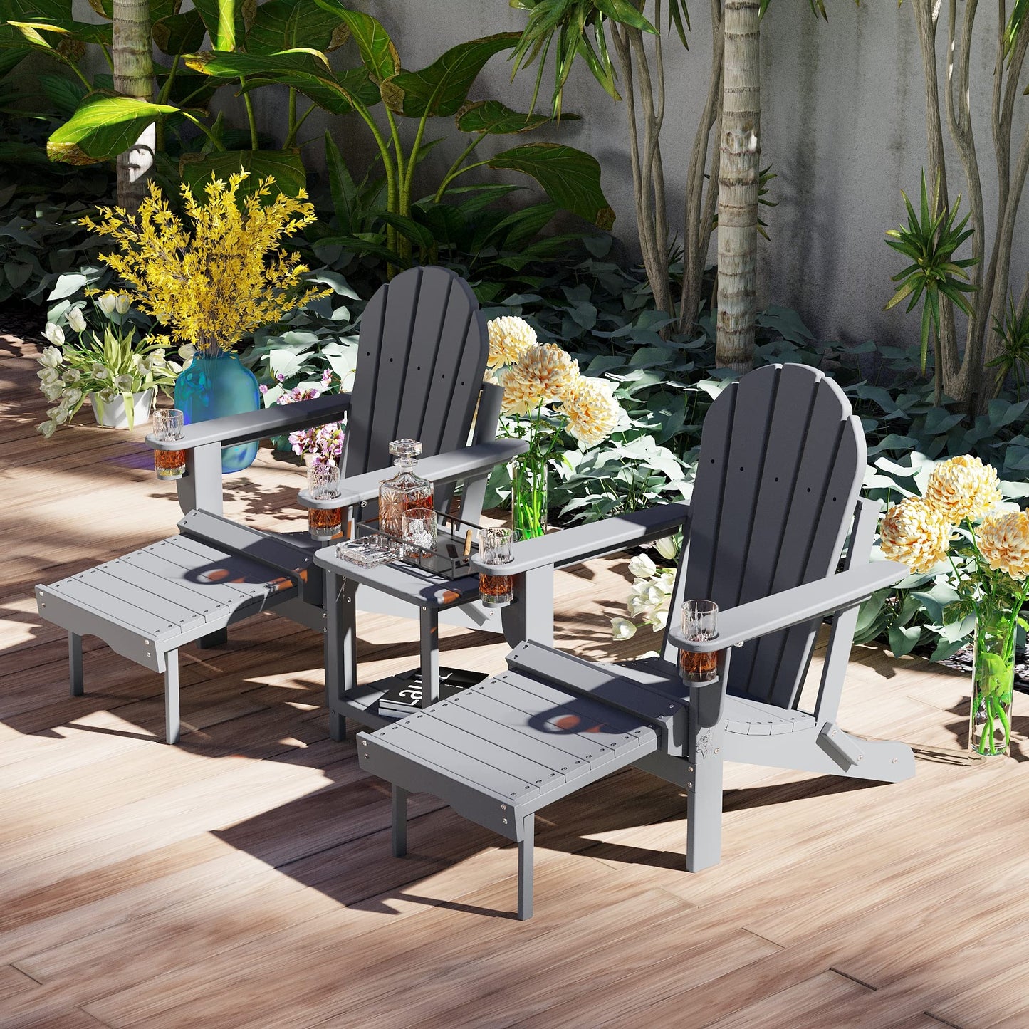 Sundale Outdoor 18" Small Side Table, Patio HDPE All Weather Small Adirondack End Table Water Resistant 2 Tier Rectangular Outside Table for Pool, Garden, Beach, Grey