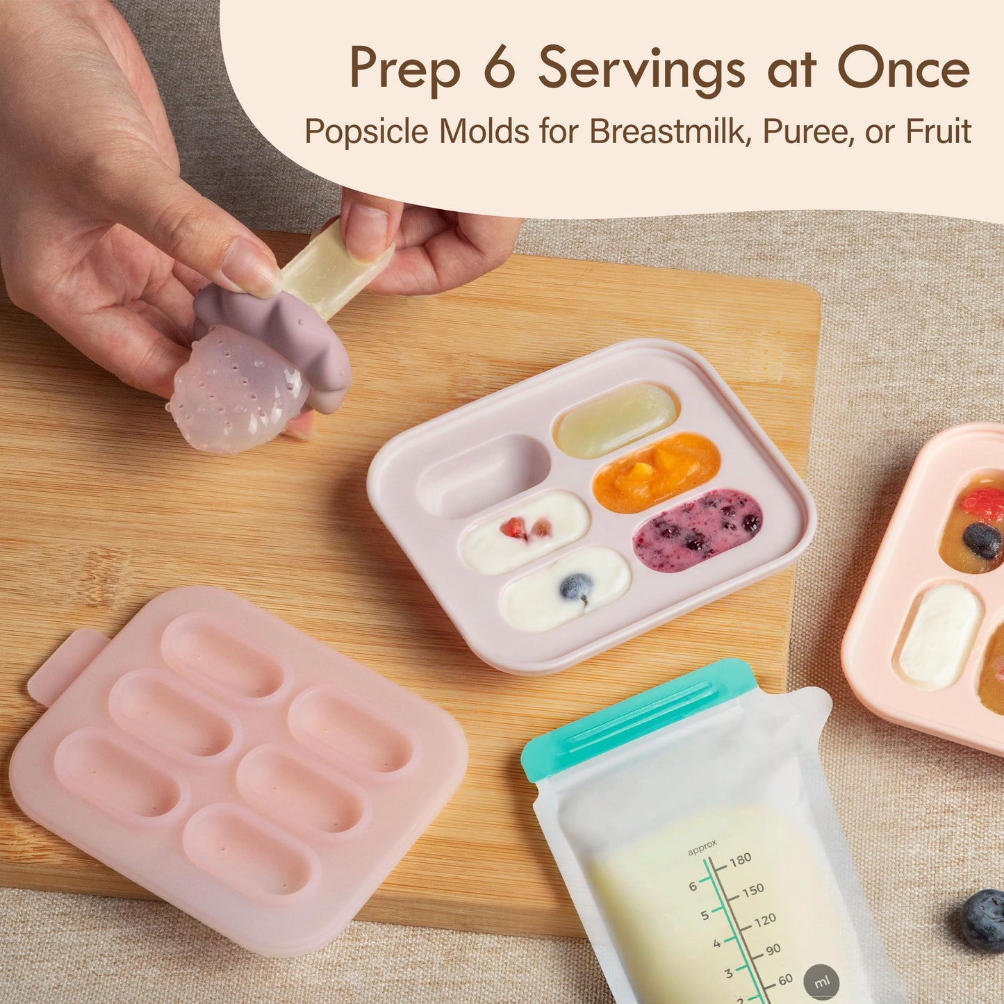 Moonkie Baby Fruit Feeder with Freezer Tray, BPA Free Silicone Food Feeder for Infant Self Feeding, Breastmilk Popsicle Molds, Mesh Feeder with Two Pouches, Baby Shower Gifts 4 Months+, 2 Pack