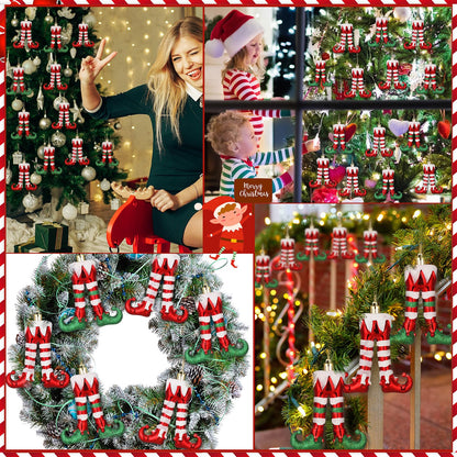 Soulchen 10 Pcs Christmas Elf Legs Ornaments Xmas Red Green White Feet Tree Topper Plastic Elf Feet Hanging Decorations with Gold Rope for Holiday Party Crafts Home Decor