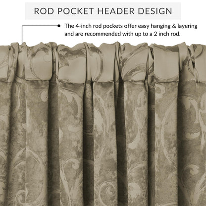 Elrene Home Fashions Mia Jacquard Scroll Blackout Valance, 52" x 19" (1 Valance), Natural