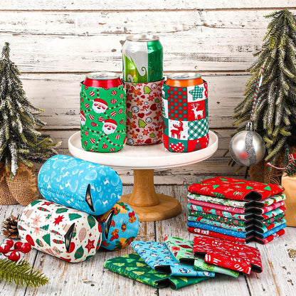 SEPGLITTER 18 pack Christmas Can Cooler Sleeves, Beer Drink Can Beverage Bottle Cooler Sleeves Collapsible for Christmas Holiday Party Gifts Decorations Supplies Favors