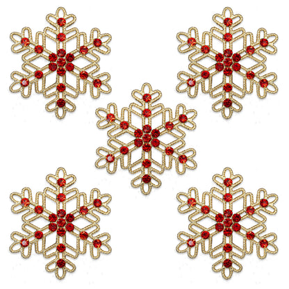 Rodvanvo 10PCS Large Hollow Hexagonal Winter Holidays Embellishment DIY Craft for Party Decorations Gift Box,Dress,Rhinestone Alloy Appliques Christmas Day Home Decor (Gold Bottom Red Rhinestone)