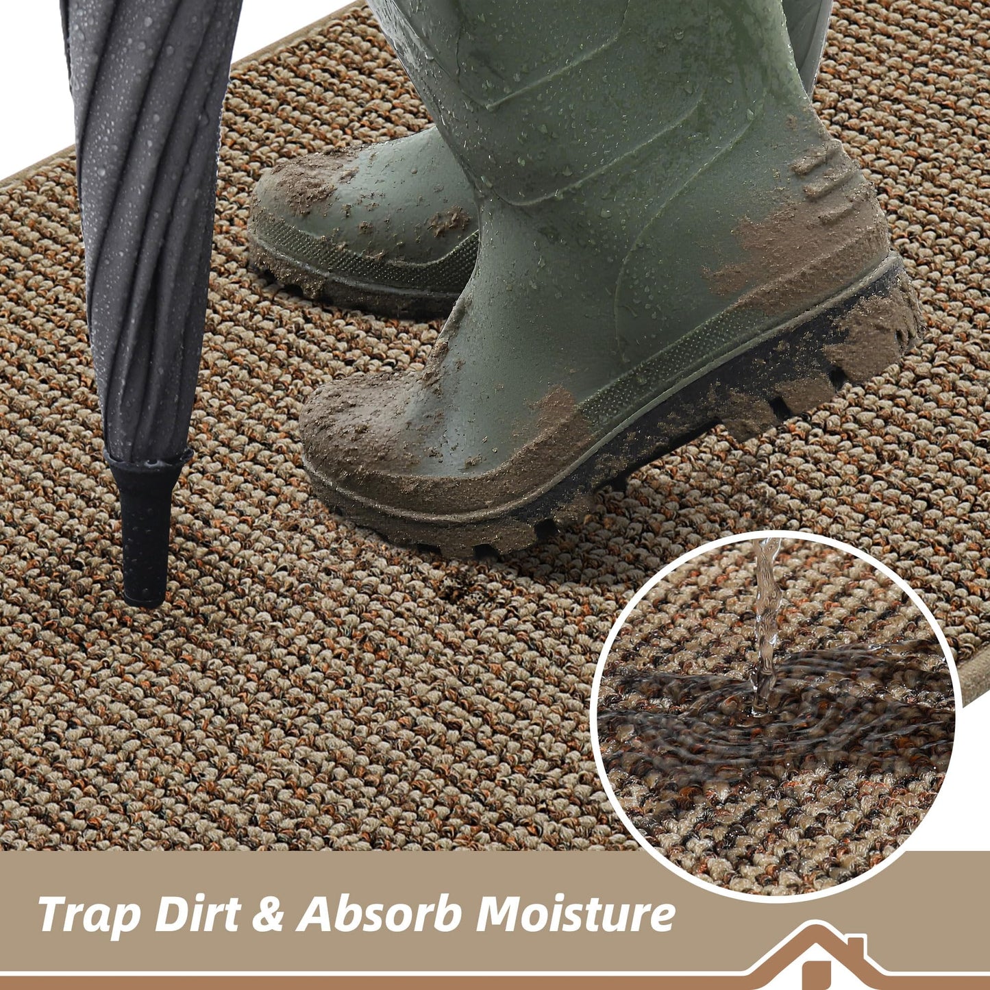 BEQHAUSE Dirt Trapper Door Mat 20" x 32", Non-Slip Washable Doormats Entrance Mat, Dirt Resistant and Absorbent Welcome Mat, Low Profile Floor Mats for Front Back Door and Entryway, Beige