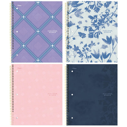 Five Star Spiral Notebook + Study App, 1 Subject, College Ruled Paper, 8-1/2" x 11", 80 Sheets, Styles, 4 Pack (850222F)