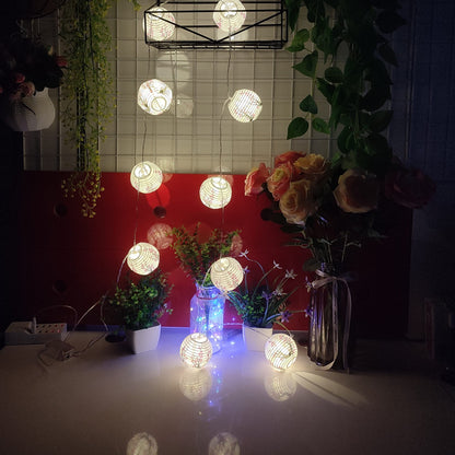 JYWJ Sakura (Cherry) Flowers White Color Chinese/Japanese Small Paper Lantern/Lamp 3" Diameter LED String Light Length 78.7" 2-AA Battery Powered & USB Charger Gift for Kids (Pink)