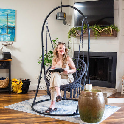 SUNCREAT Indoor Hammock Swing Chair with Stand, Hanging Chair Outdoor with Stand, 330 lbs Capacity, Patent Pending, Grey