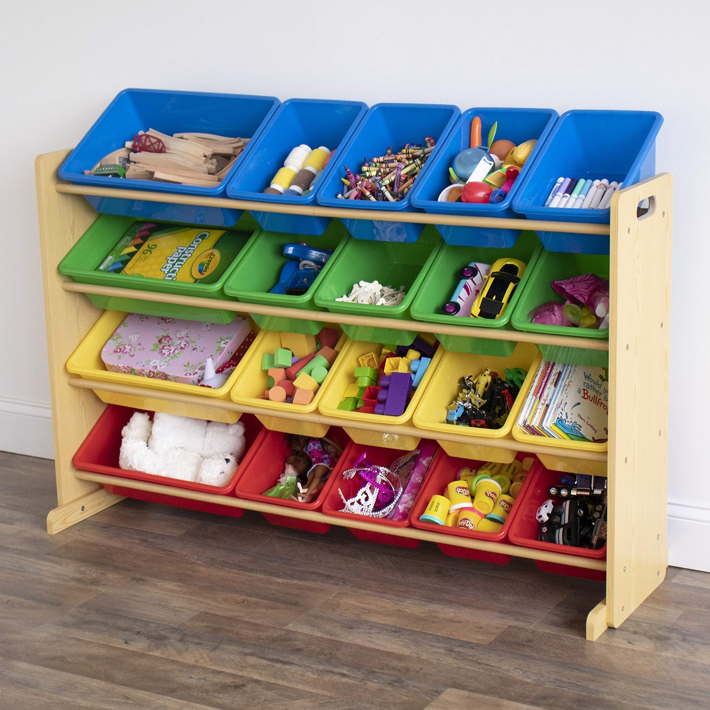 Humble Crew Toy Storage Organizer with 20 Removable Storage Bins for Kids Playroom, 4-Tier Toddler Toy Organization, Natural/Primary