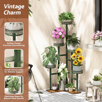 NQW Plant Stand 6 Tier Indoor Metal Wood Flower Shelf for Indoor Outdoor Corner Tall Flower Holders for Garden Balcony Living Room Bedroom