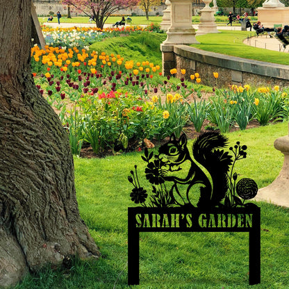 Personalized Squirrel Metal Garden Stake Sign, Custom Animal Themed Garden Metal Stake, Customized Garden Signs Decorative Outdoor, Farmhouse Yard Art, Flower Bed Decor, Gift for Gardener