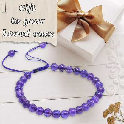Amazing Gemstone Amethyst Bracelet for Women Men's Gifts - Protection Healing Crystal Bracelet - 6mm Gemstone Beaded Adjustable Bracelet Pulseras Para Hombres Mujer Stocking Stuffers