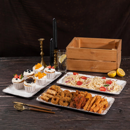 ZAROCRUS 4-Pack 14" x 7" White Serving platter Set, Reusable Farmhouse Melamine Serving Platters for Cookie, Appetizer, Charcuterie, Snack, Party Food Display - Stackable Kitchen CounterTop Tray.