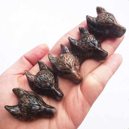 Bacatgem Natural Rhyolite 1.57 inchs Wolf Head Pocket Crystals and Healing Stone Figurine,Haped DIY-Jewelry Pendant