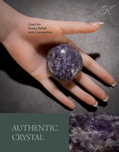 KALIFANO Lepidolite Palm Stone with Healing & Calming Effects - High Energy Reiki Worry Crystal Used for Soothing Anxiety and Stability (Information Card Included)