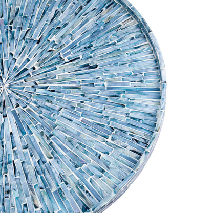 PEMAR 22" Round Mother of Pearl Extra Large Ottoman Tray with Raised Edge, Oversized Decorative Luxury Wooden Serving Tray for Food, Coffee Table, Breakfast in Bed (Blue Sunlight)