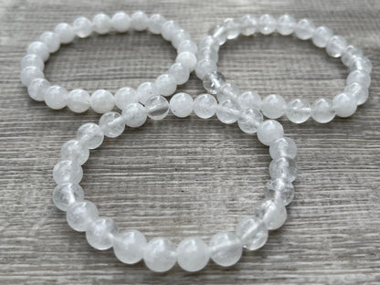GAF TREASURES Clear Quartz Crystal Bead Bracelet 8mm, Genuine Clear Quartz Stretch Gemstone Bracelet, Healing Crystal Bracelet, Gift for Men & Women (1)