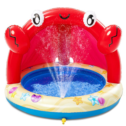 Sloosh Baby Pool Toddler Sprinkler, Crab Splash Pool with Canopy, Baby Wading Pool Inflatable Sprinkler for Learning, Children’s Water Pool Toys, Inflatable Kiddie Pool for Outdoor Summer Water